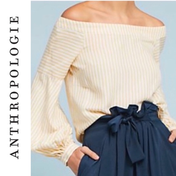 Maeve Tops - Yellow Pinstriped Cold Shoulder Blouse Maeve 14